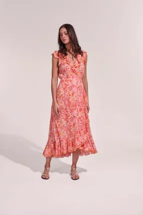 Poupette St. Barth Orange Tropical Midi Dress Aude