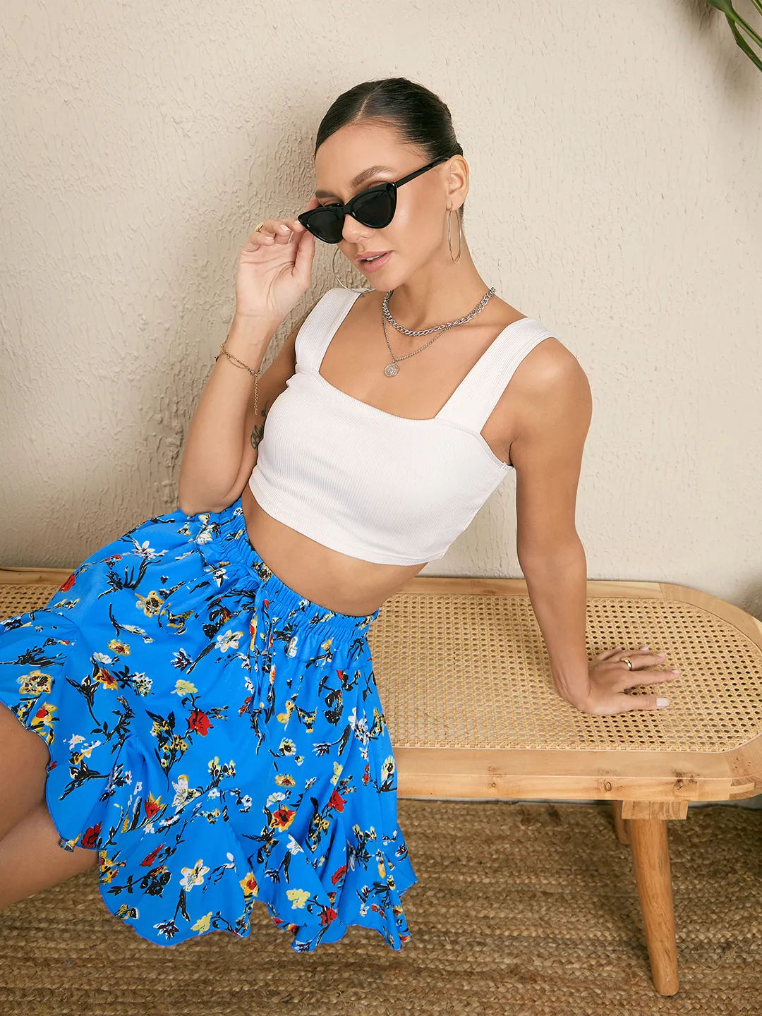 Printed Ruffle Skirt with Attached Shorts - shop now