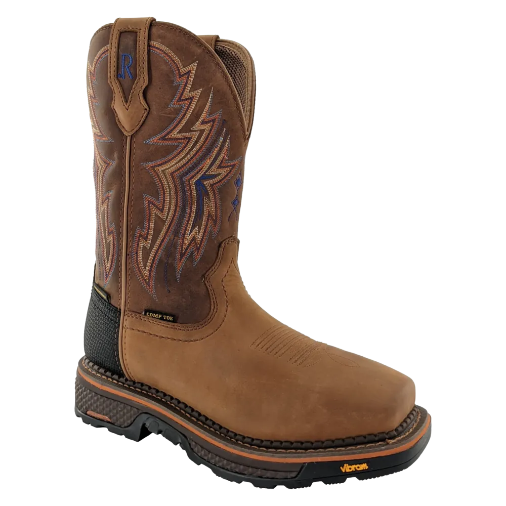 Men's Waterproof Tan Cowhide Vibram Wide Square Toe Work Boot - Size 12