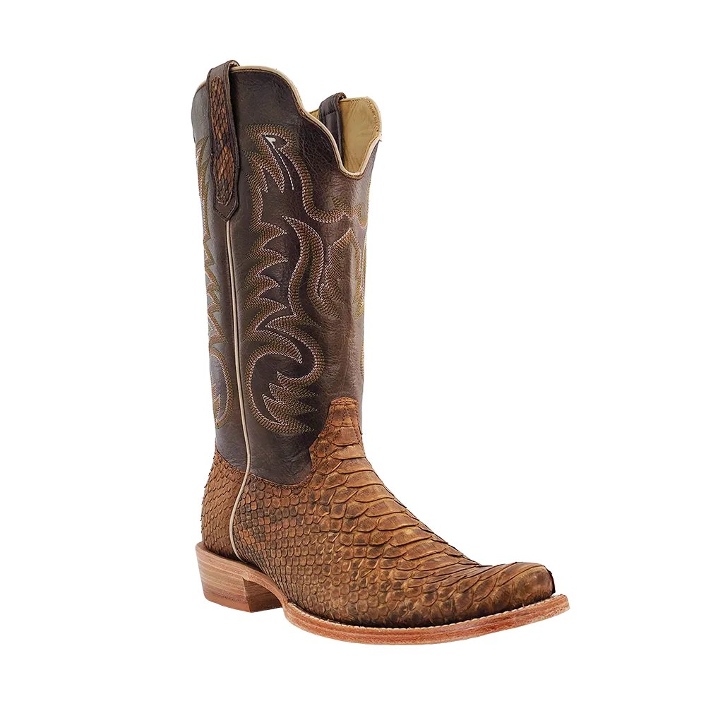 R. Watson Men's Size 13 Beige Suede & Python Print Square Toe Cowboy Boot