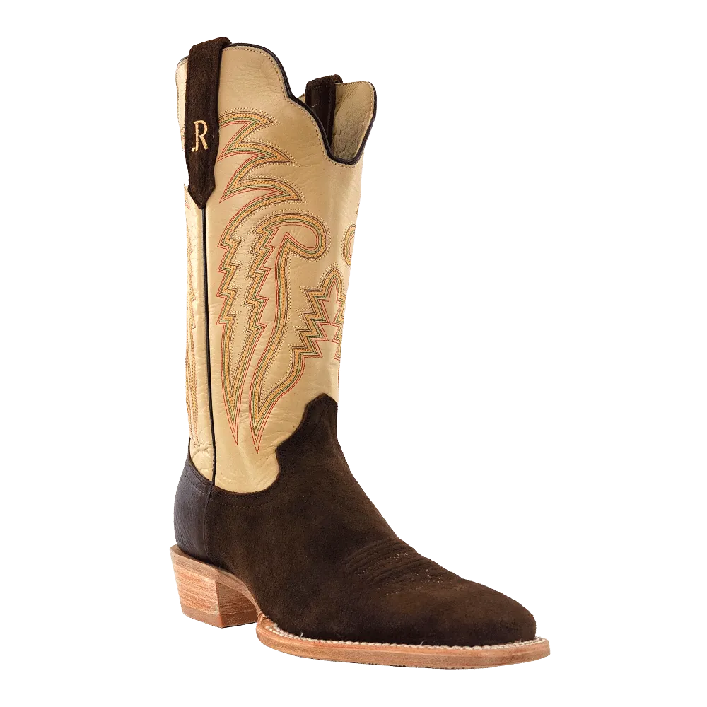 R. Watson Men's Western Boot - Size 13, Chocolate Heavy Roughout and Bone Sinatra Cowhide