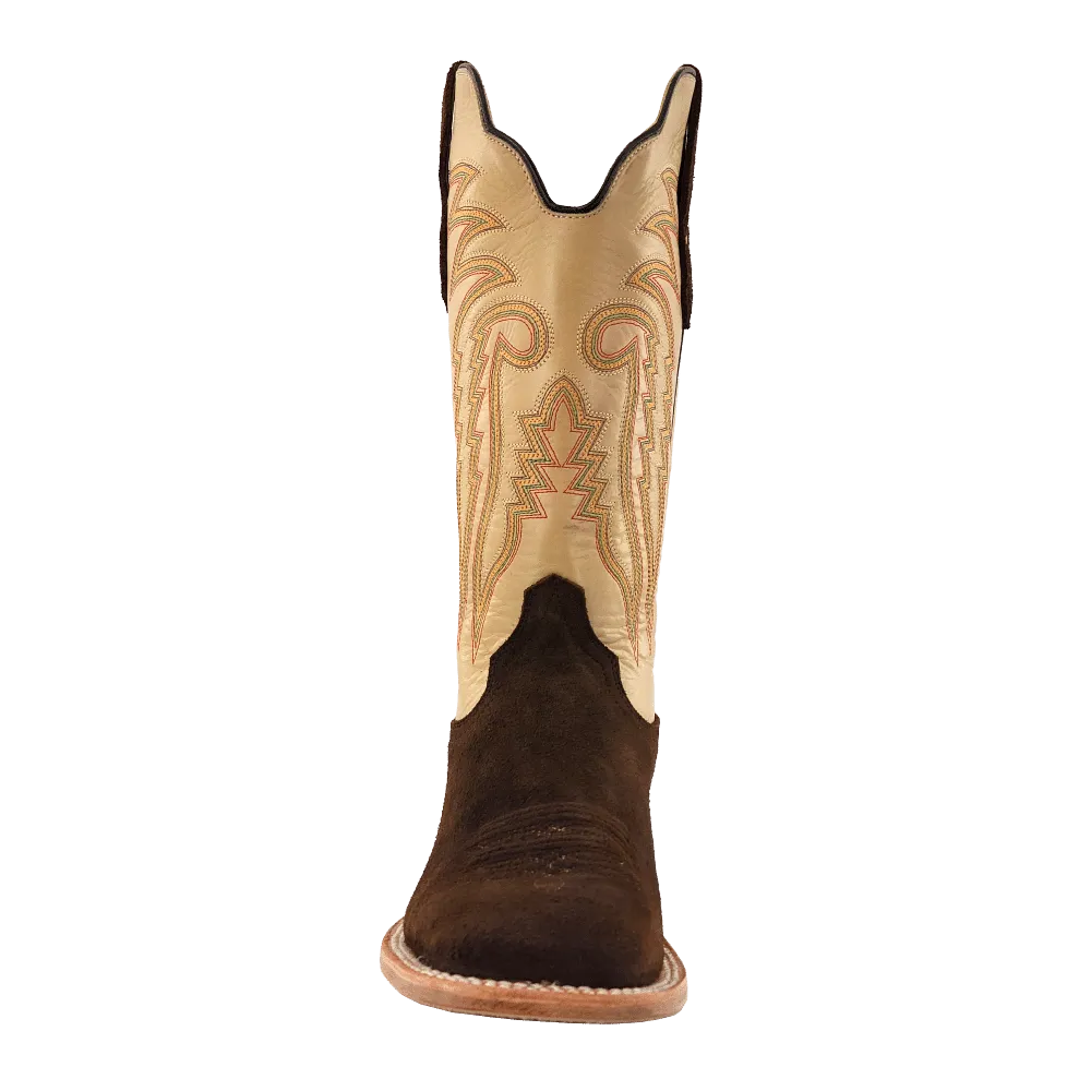 R. Watson Men's Western Boot - Size 13, Chocolate Heavy Roughout and Bone Sinatra Cowhide