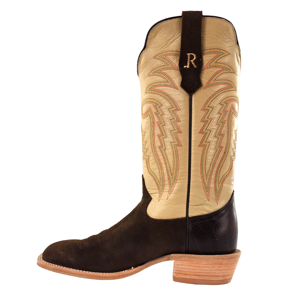 R. Watson Men's Western Boot - Size 13, Chocolate Heavy Roughout and Bone Sinatra Cowhide