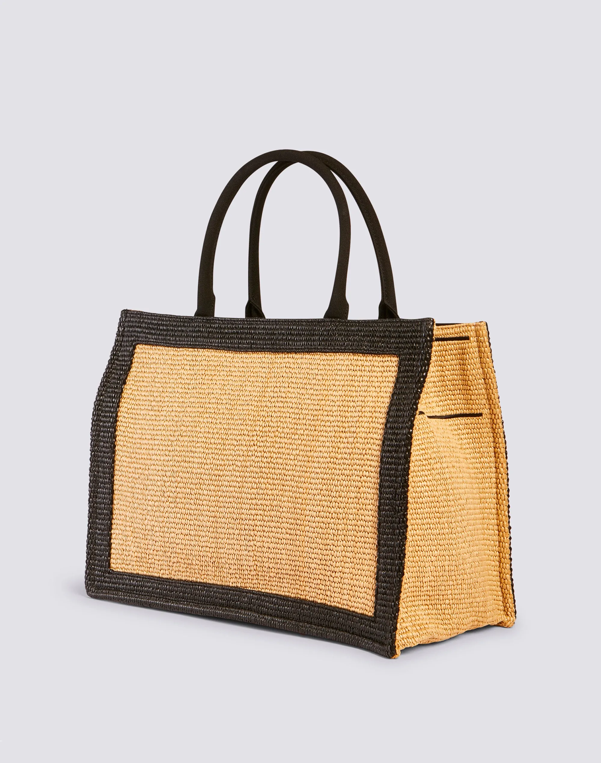 Raffia Shopping Bag with Embroidered Logo