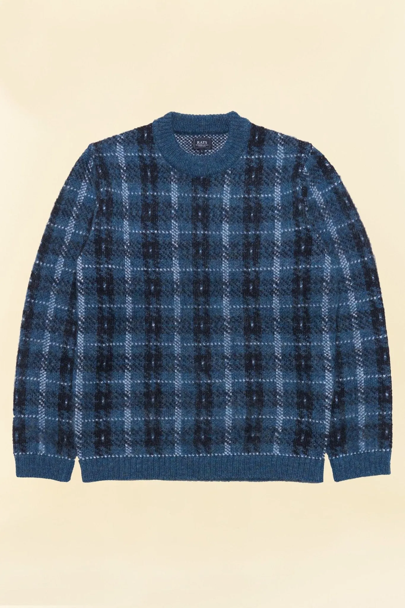 Rats Check Mohair Crew Knit - Blue