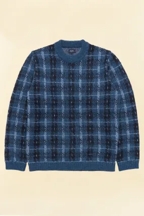 Rats Check Mohair Crew Knit - Blue