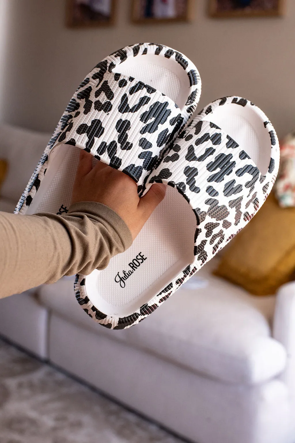 White Leopard Comfy Slides