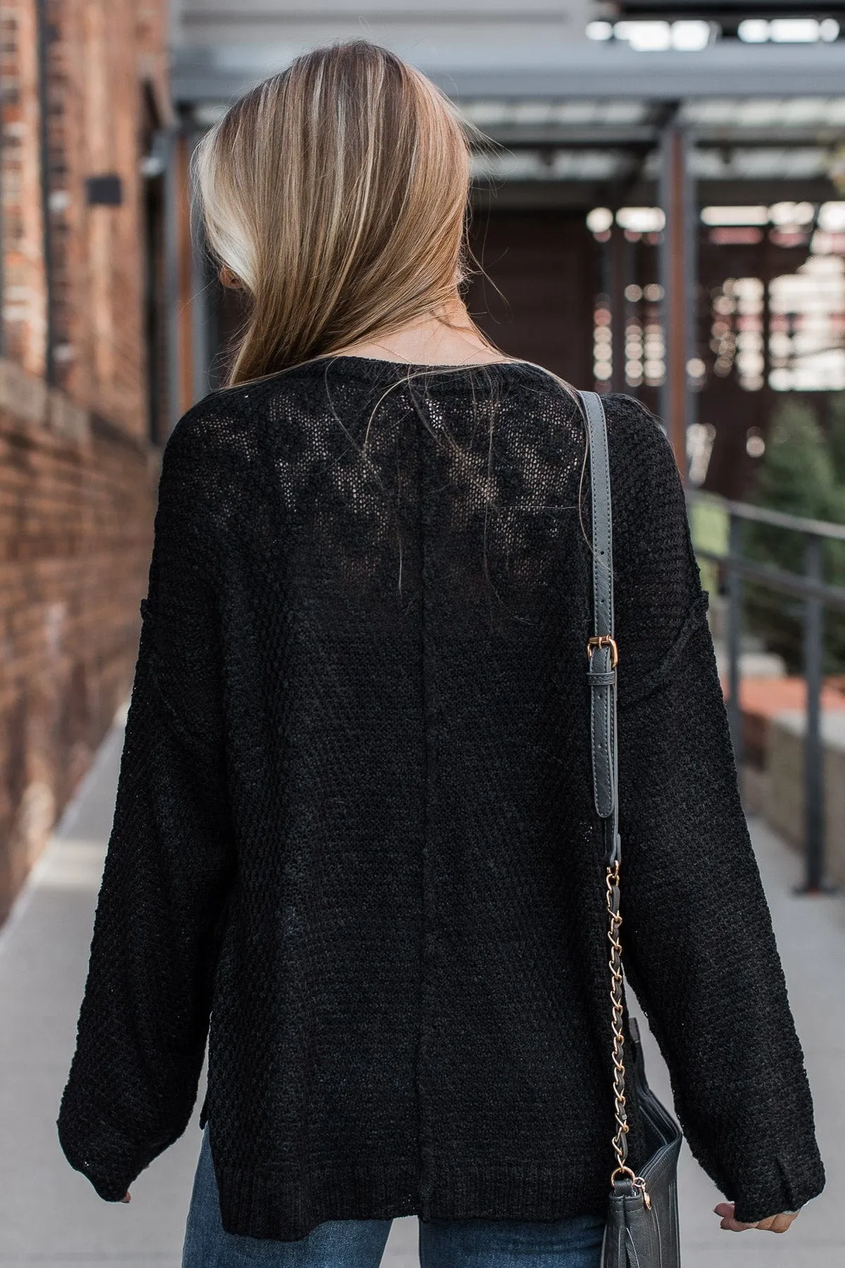 Black Rose Knit Button Top