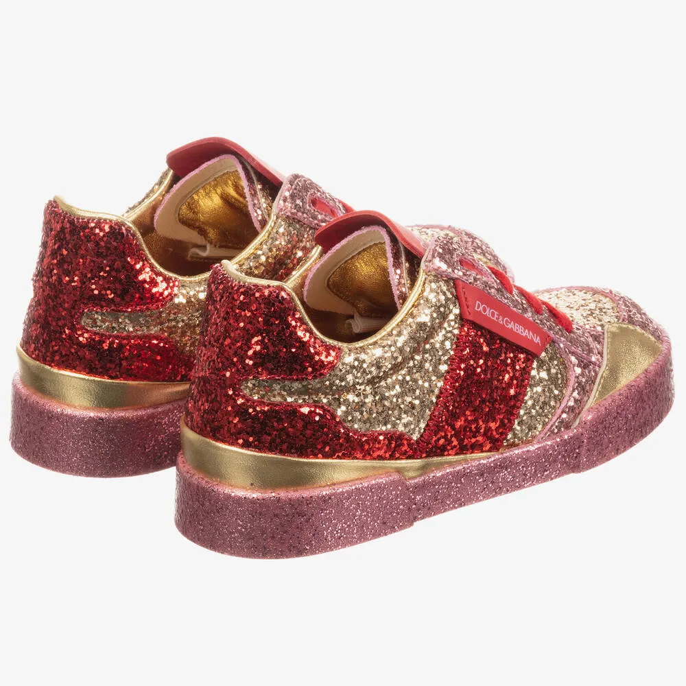 Red & Gold Glitter Trainers