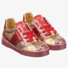 Red & Gold Glitter Trainers