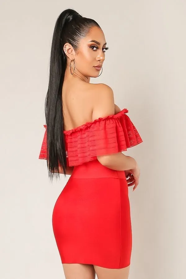 Red Off Shoulder Ruffle Bandage Top