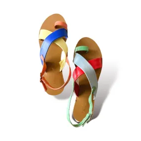 Retro Wide Cross Strap Board Sandals Flats