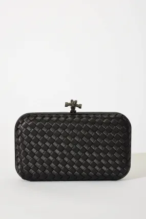 Ronny Clutch Bag In Black Woven Satin