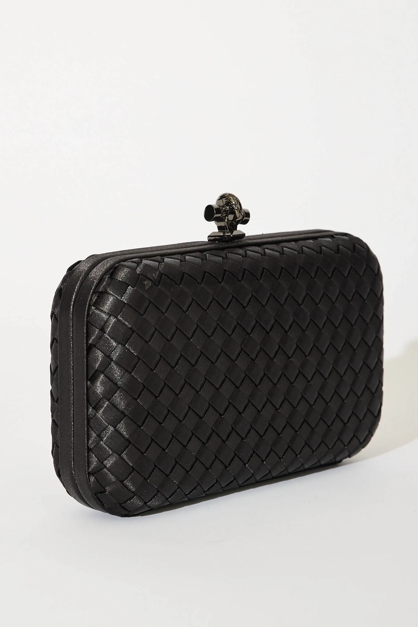 Ronny Clutch Bag In Black Woven Satin