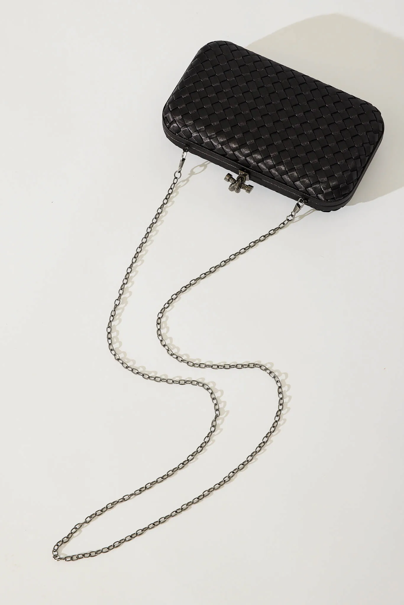 Ronny Clutch Bag In Black Woven Satin