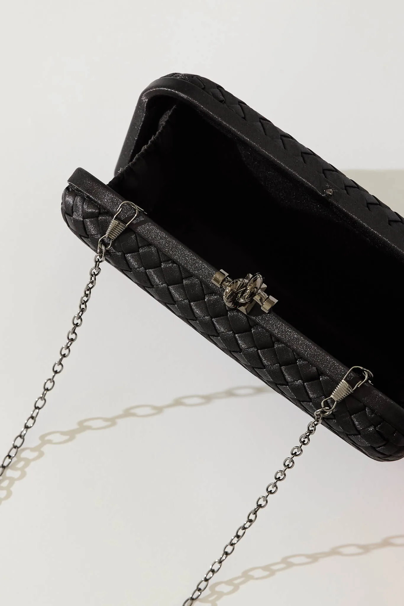 Ronny Clutch Bag In Black Woven Satin