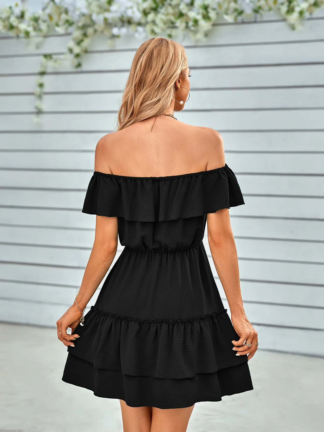 Ruffled Off-Shoulder Tied Dress