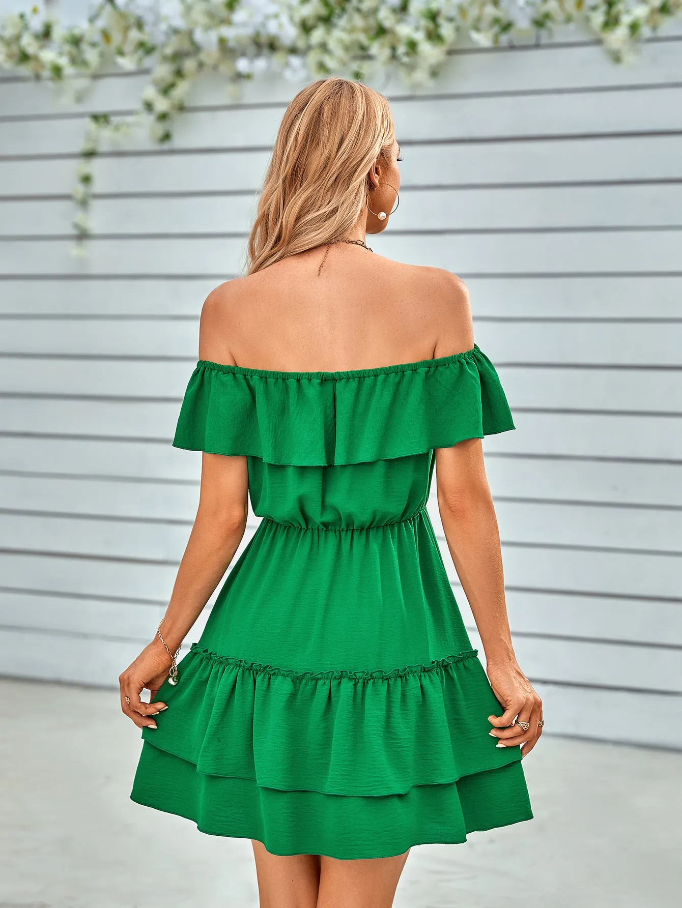 Ruffled Off-Shoulder Tied Dress