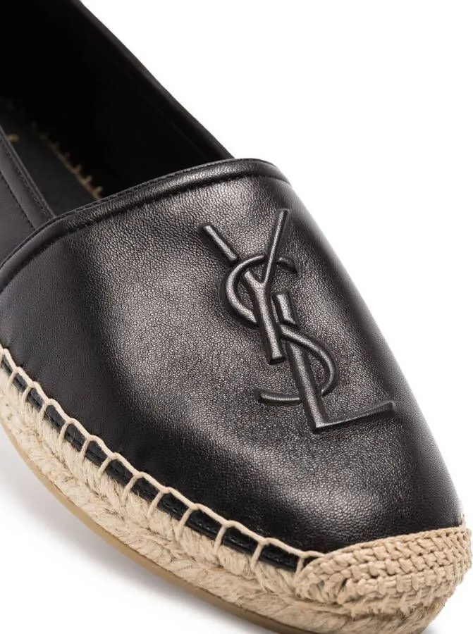 Saint Laurent embossed-logo leather espadrilles Black