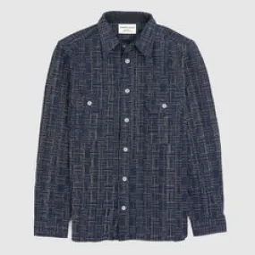 Samurai Jeans Jacquard Indigo Work Overshirt - Authentic Japanese Denim Shirt