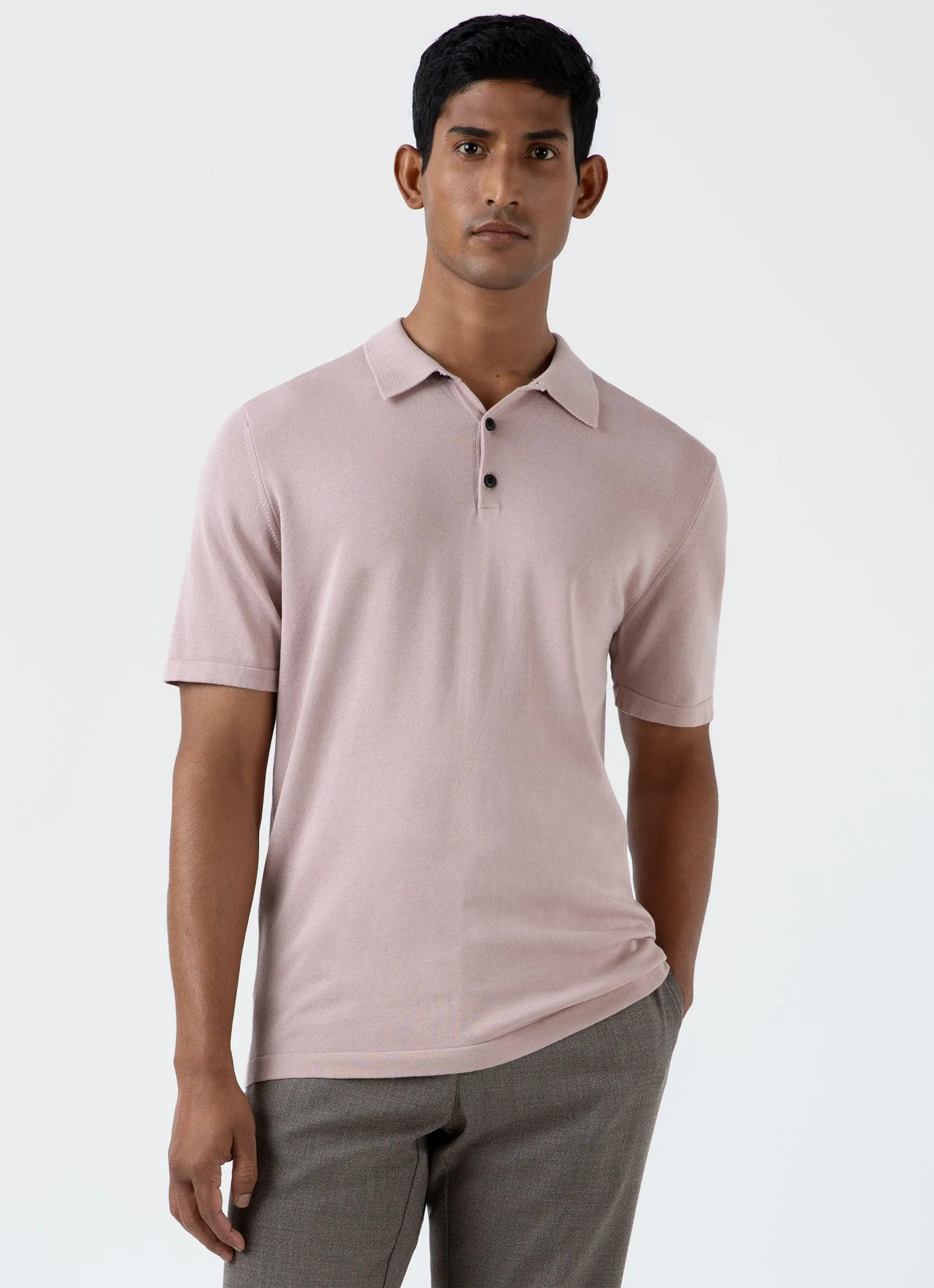 Sea Island Cotton Polo Shirt for Men - Pale Pink