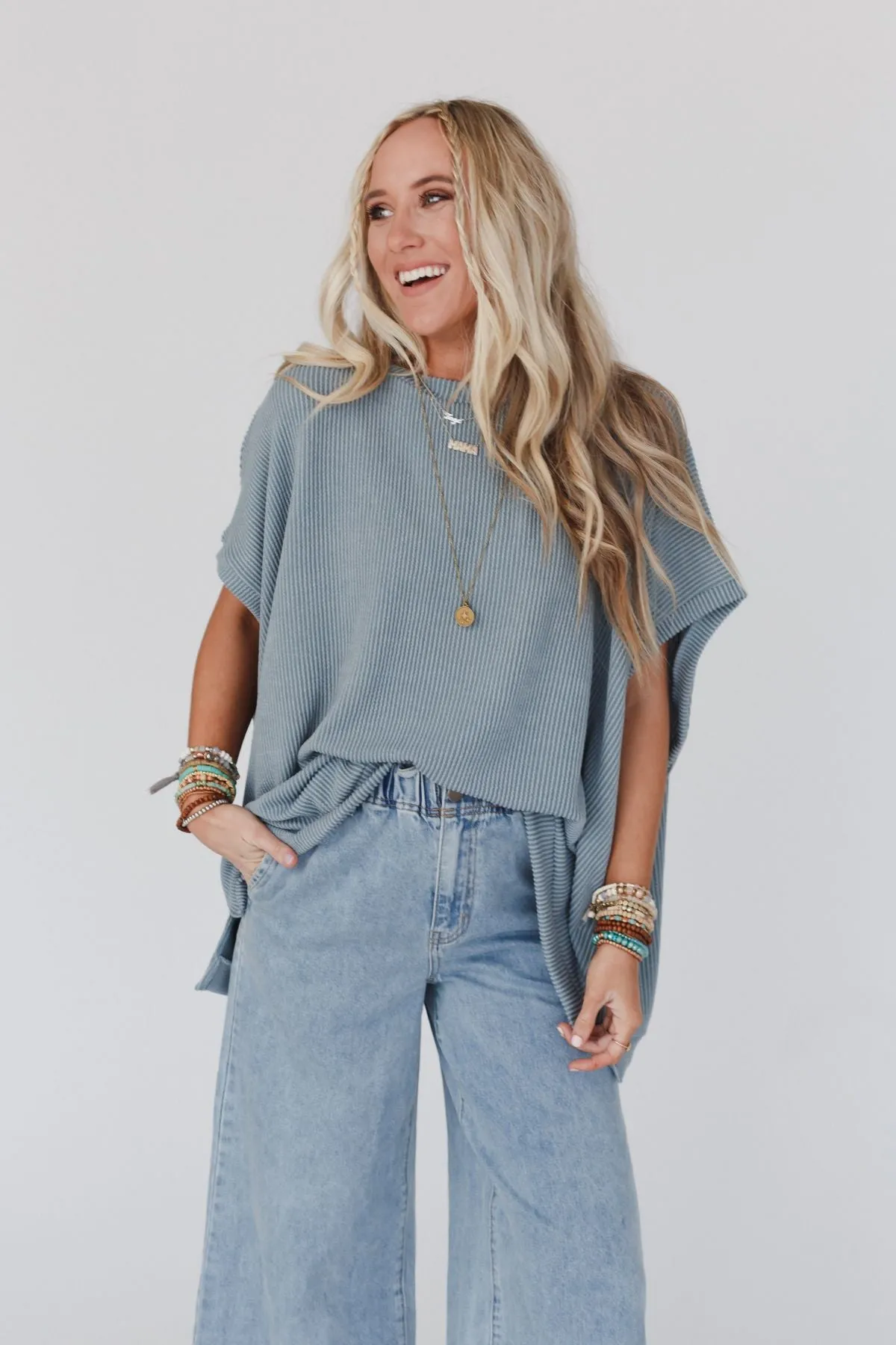 Seafoam Moon Glow Knit Top with Texture