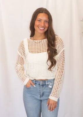 Shoulder Crochet Crop Top - Ivory