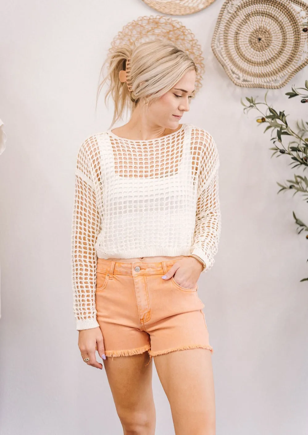 Shoulder Crochet Crop Top - Ivory