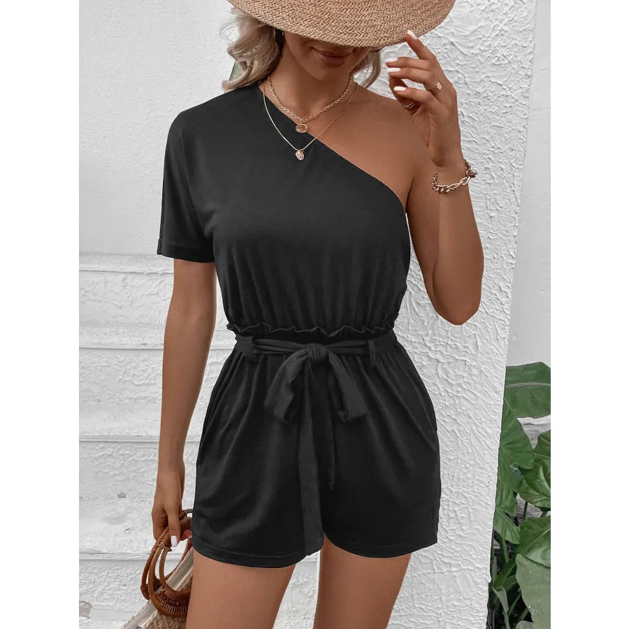 Single Shoulder Tie Waist Romper