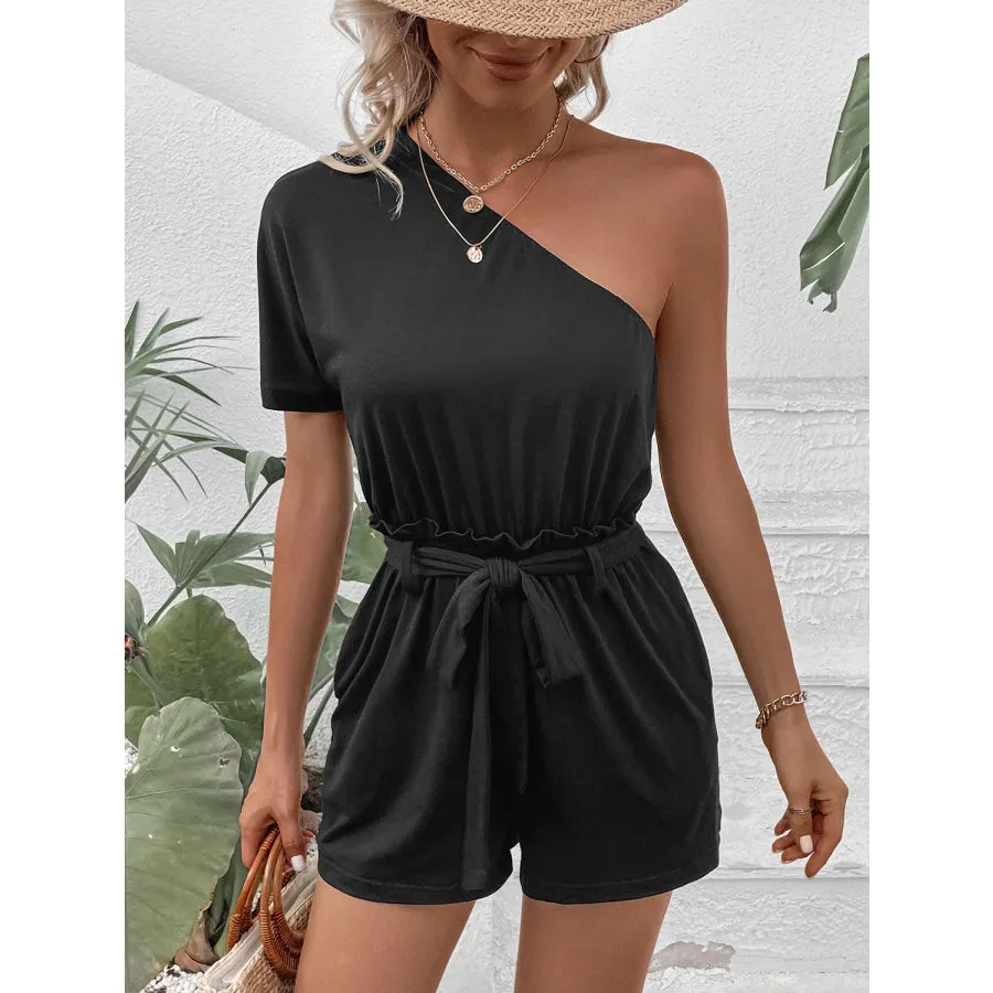 Single Shoulder Tie Waist Romper