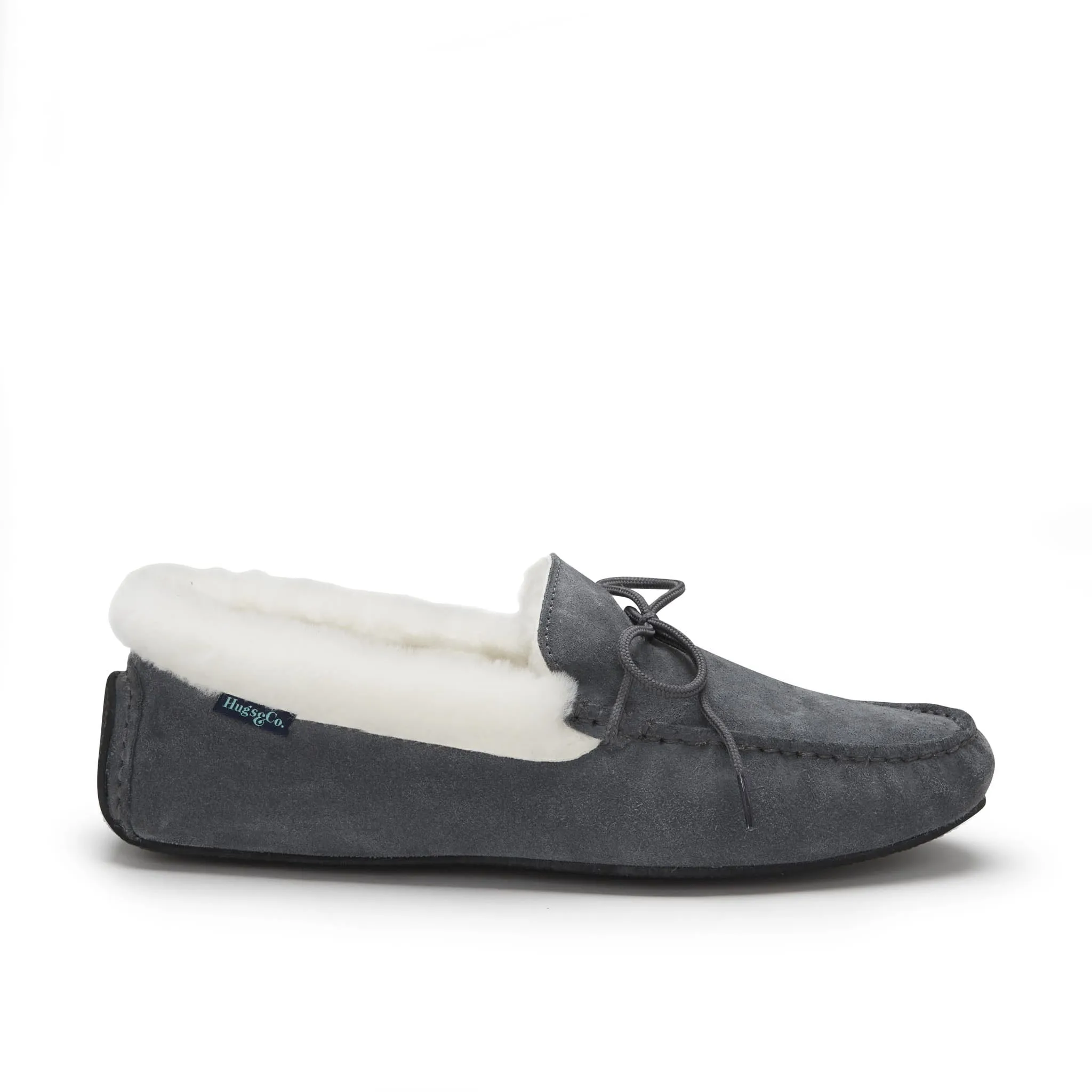 Slippers, sheepskin, slate grey suede