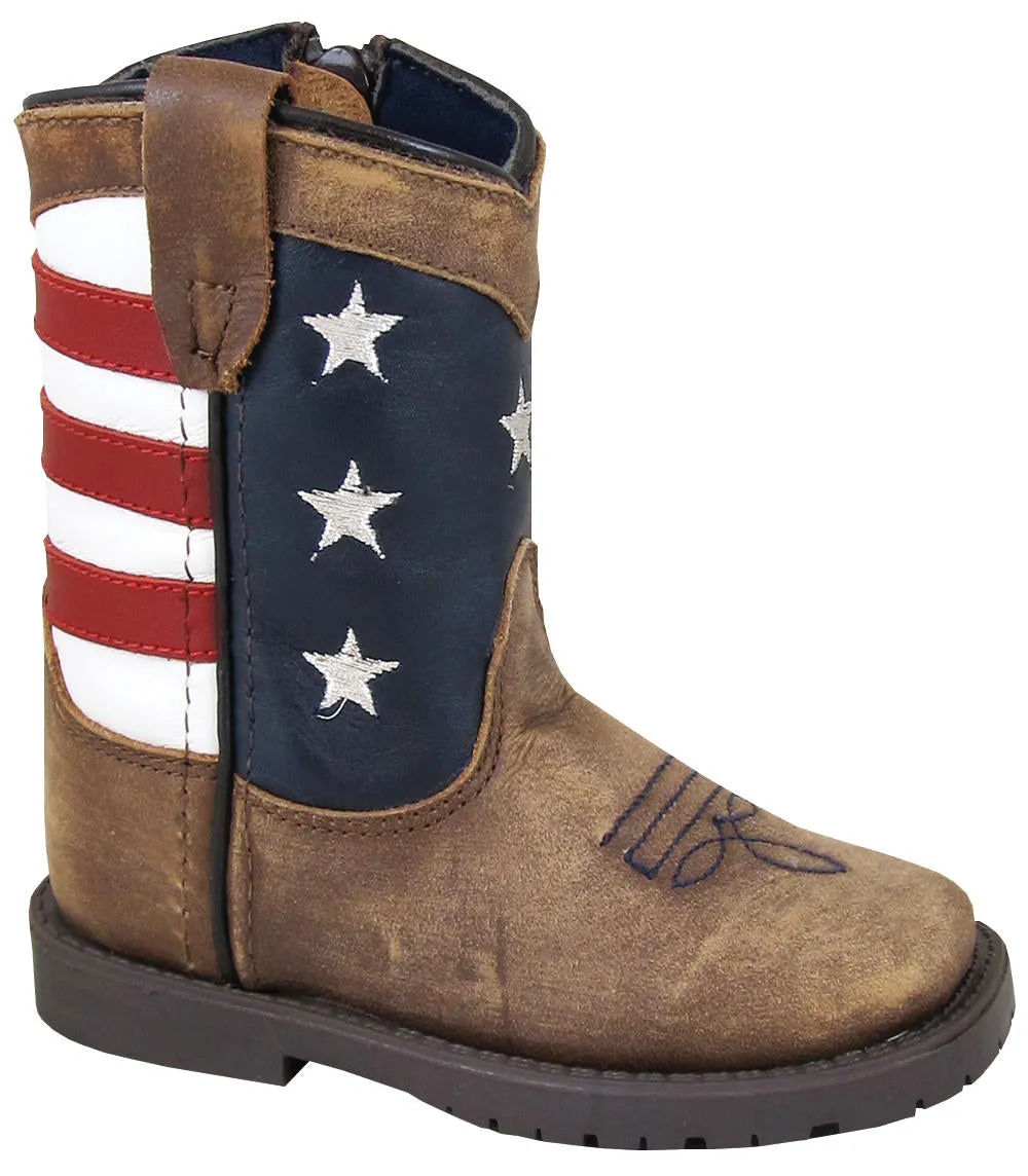 Vintage Brown Leather Western Toddler Boots Smoky Mountain Stars and Stripes-Toddler Sizes