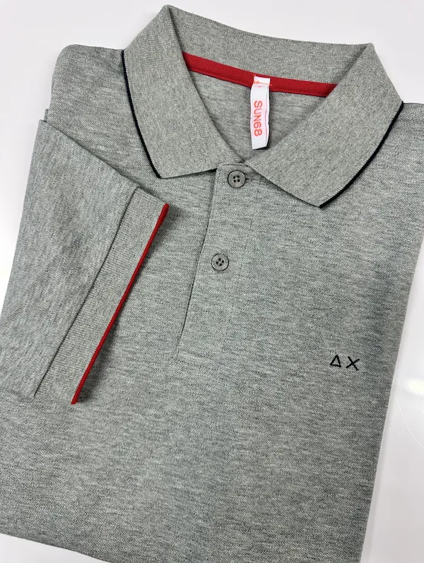 S Only - SUN68 Short Sleeve Cotton Polo Shirt - Gray