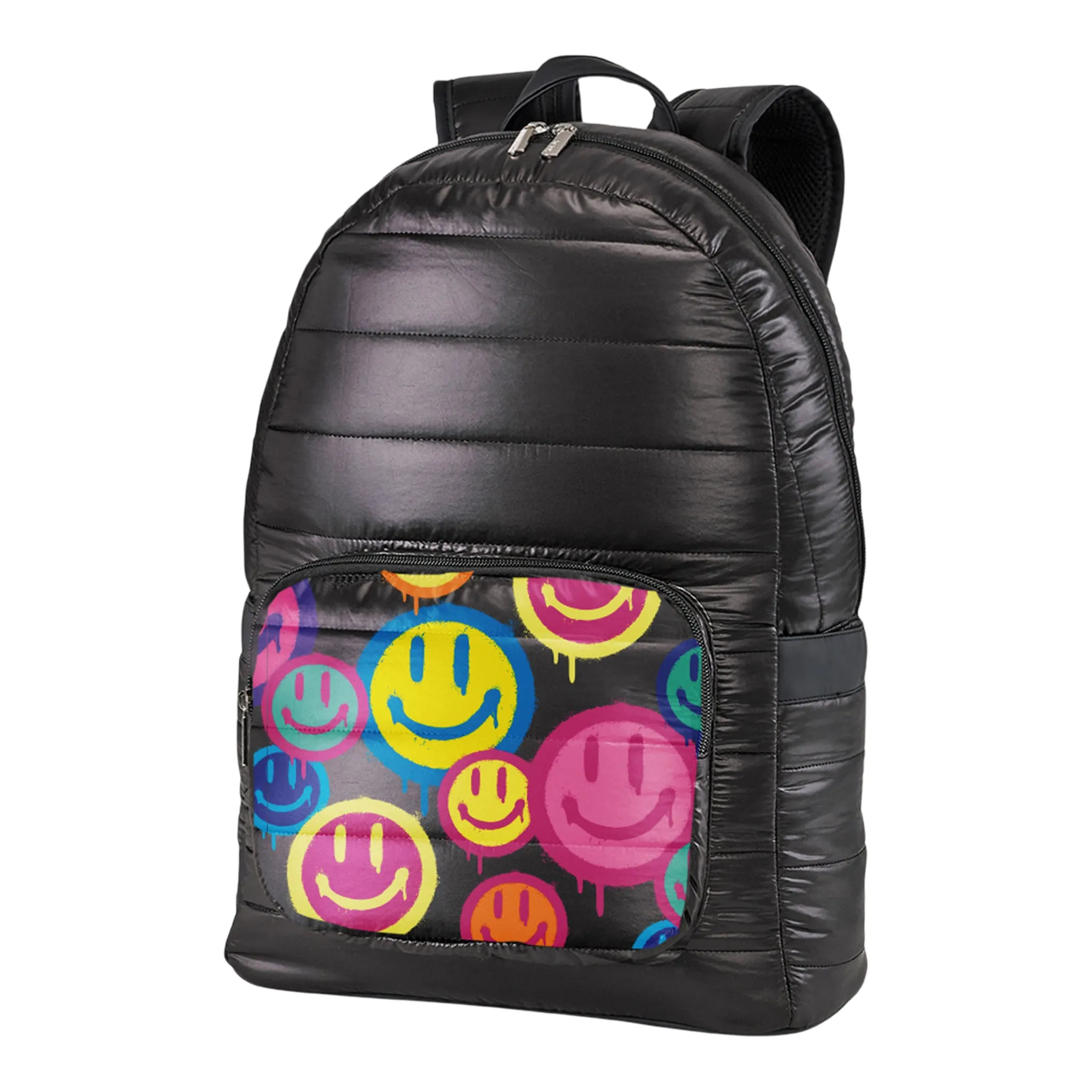 Puffer Backpack with Spray Smiley Design