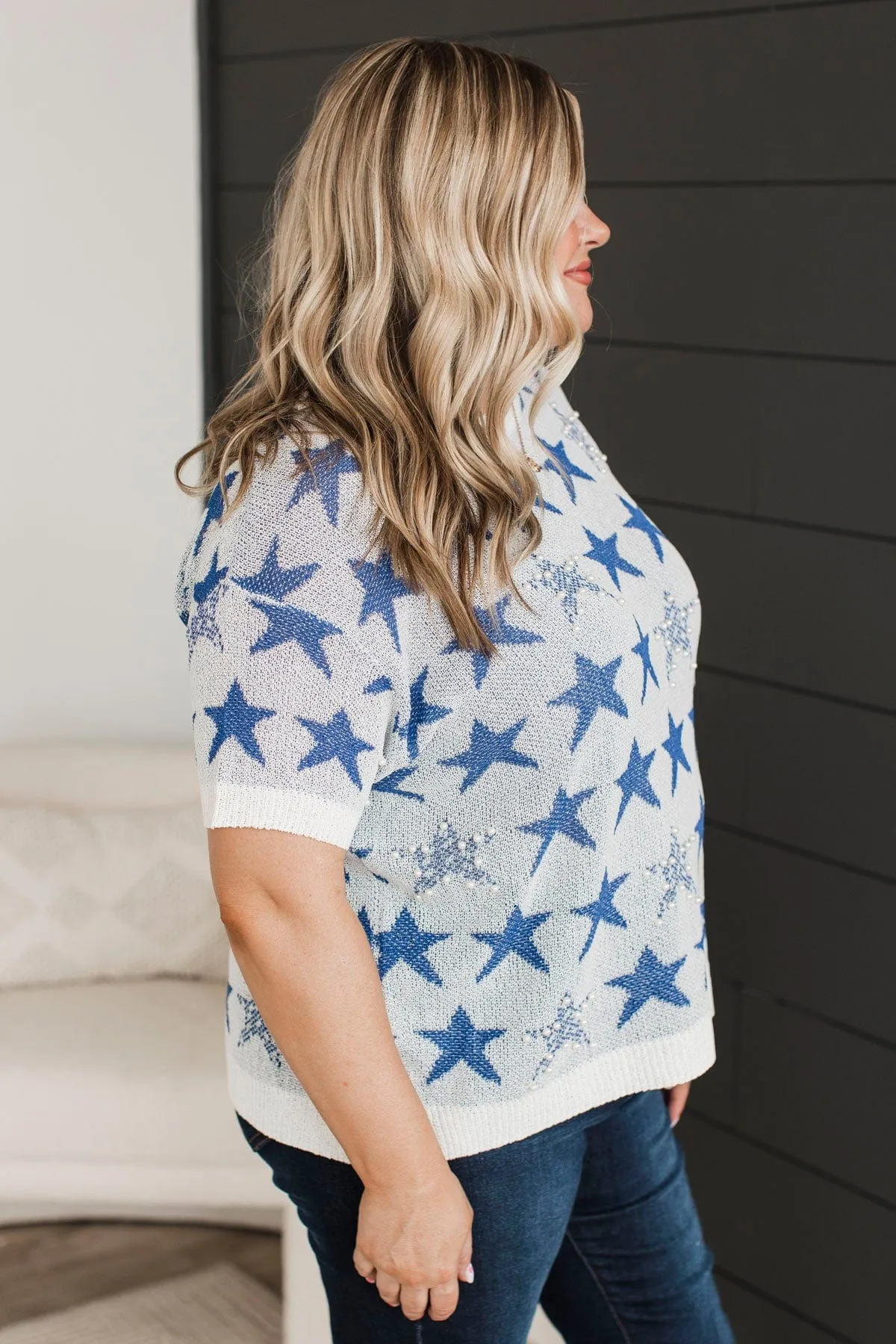 Navy & Ivory Stars Aligned Knit Top