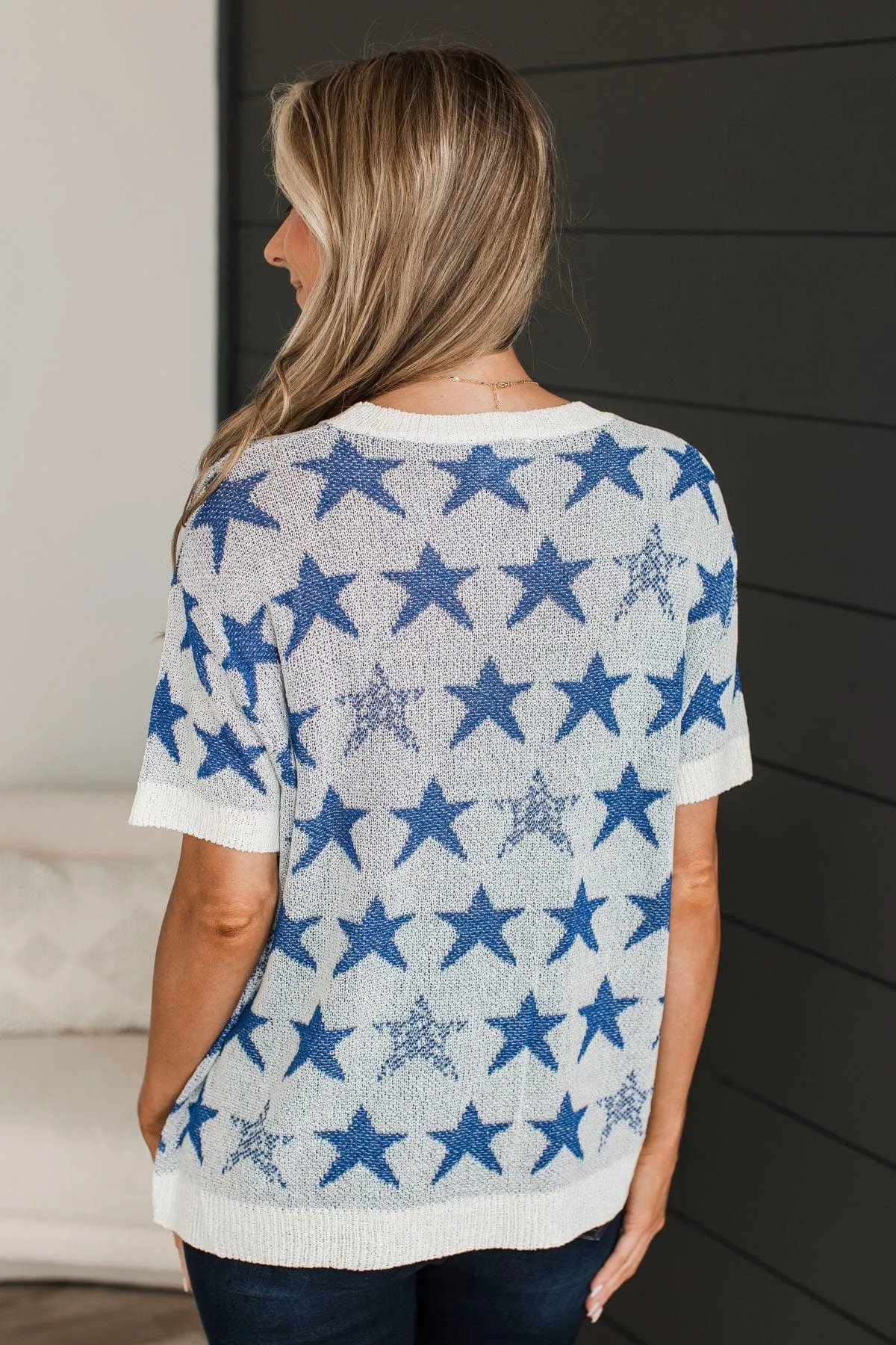 Navy & Ivory Stars Aligned Knit Top