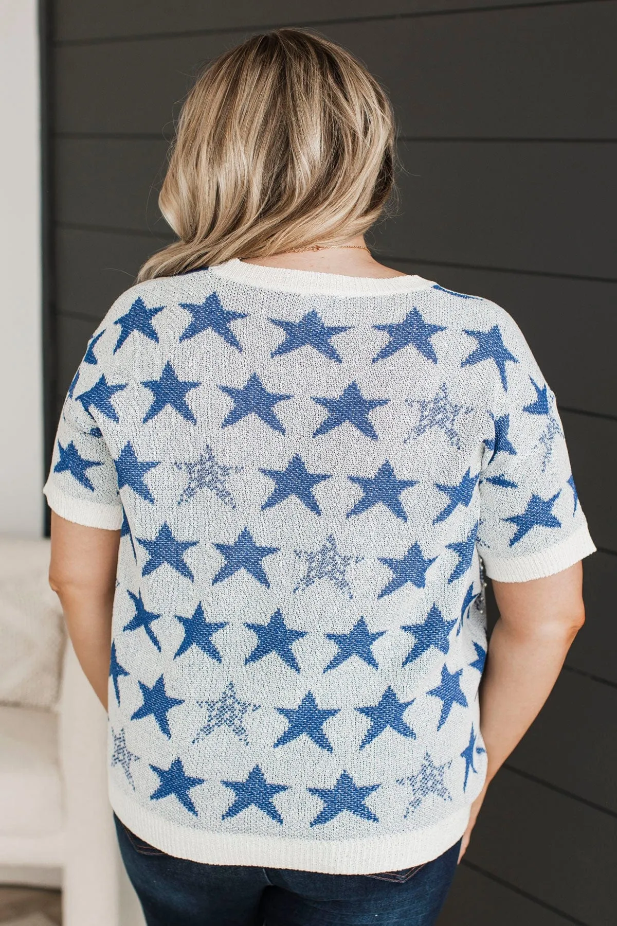 Navy & Ivory Stars Aligned Knit Top