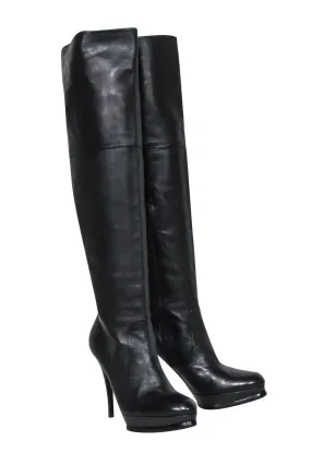 Stuart Weitzman - Black Leather Platform Stiletto Boots Sz 8.5