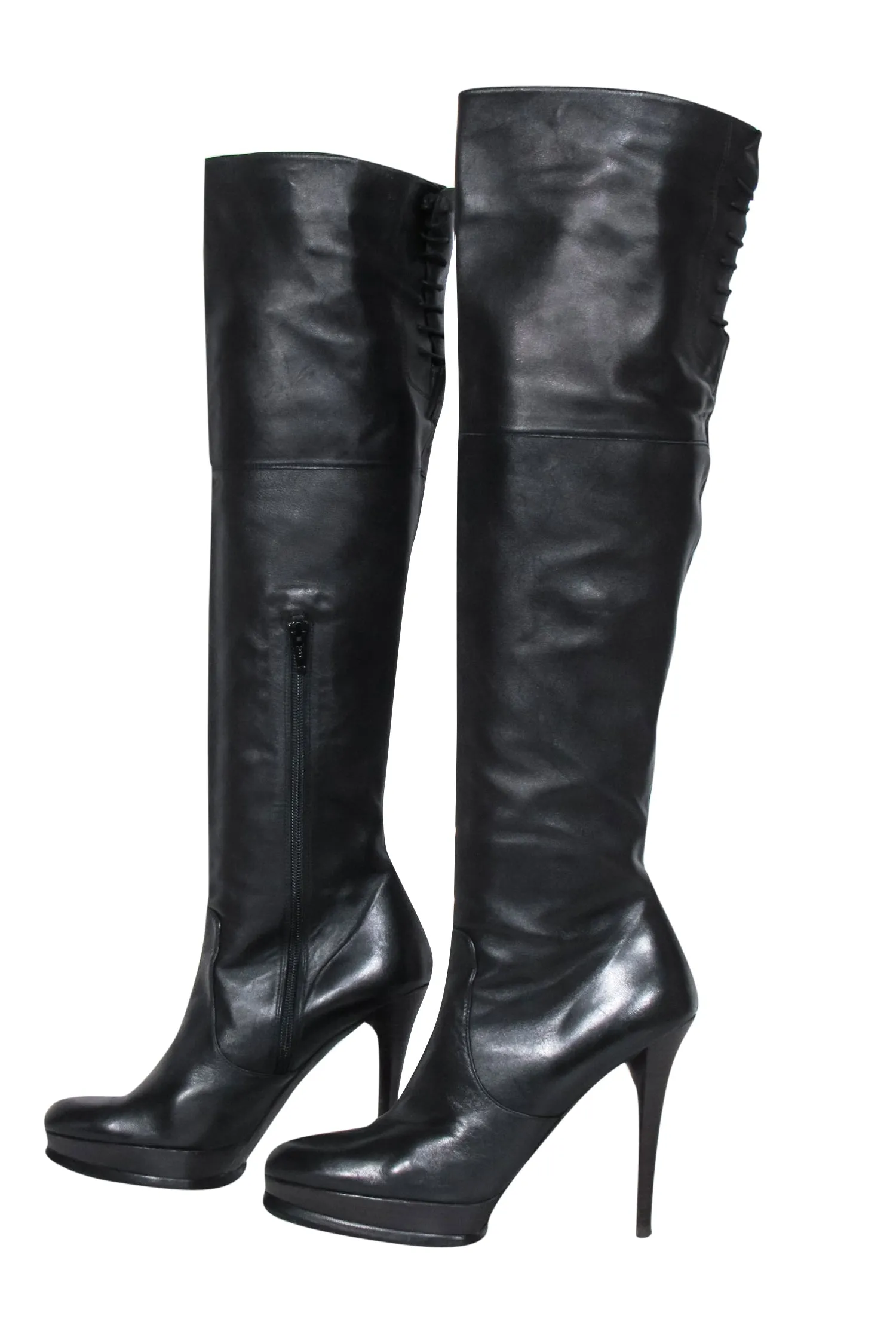 Stuart Weitzman - Black Leather Platform Stiletto Boots Sz 8.5