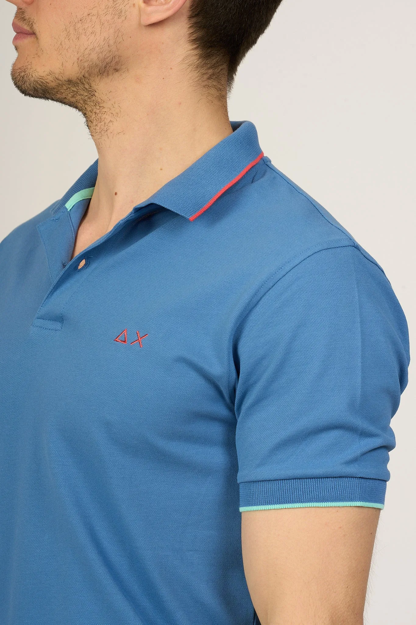 Sun 68 Polo Small Stripes Blu Avio Uomo