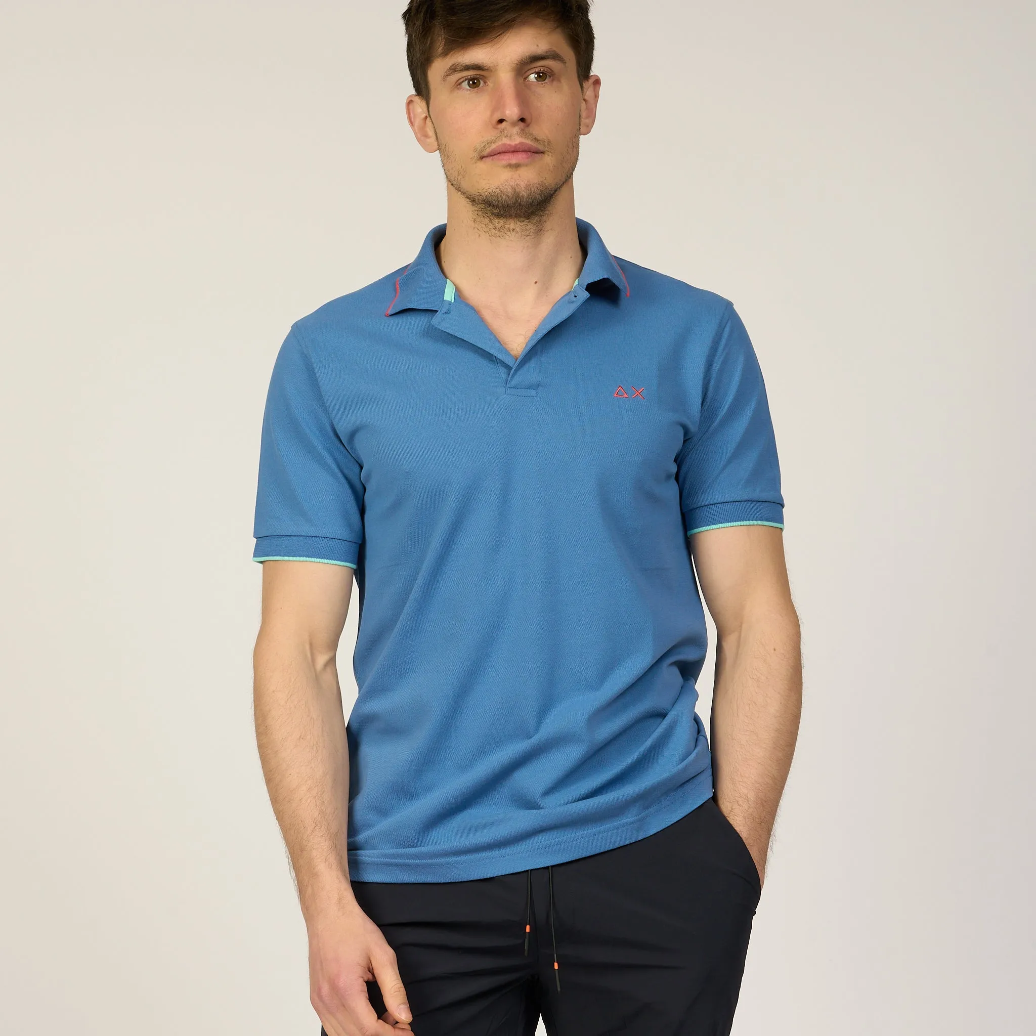 Sun 68 Polo Small Stripes Blu Avio Uomo