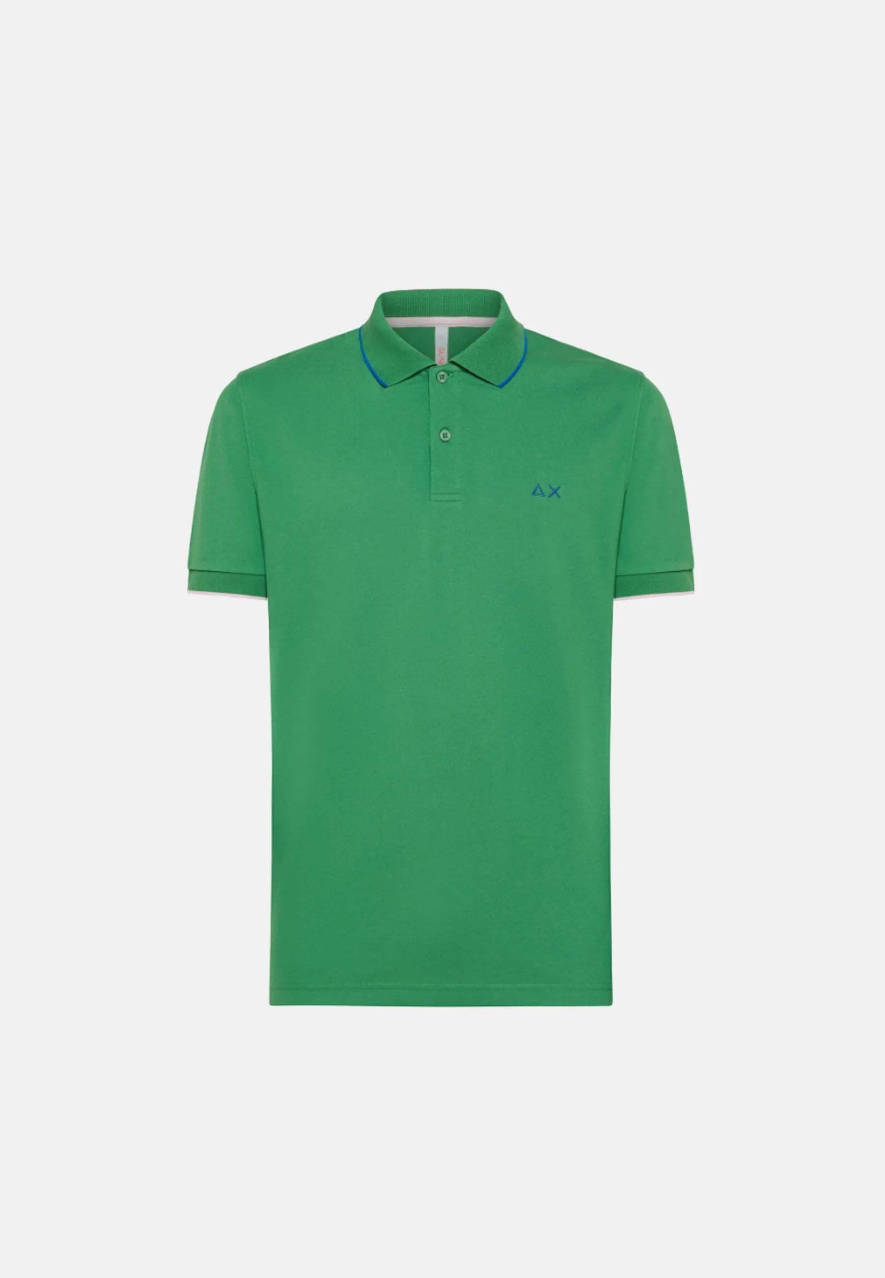 Sun68 Polo Small Stripes On Collar Verde Prato