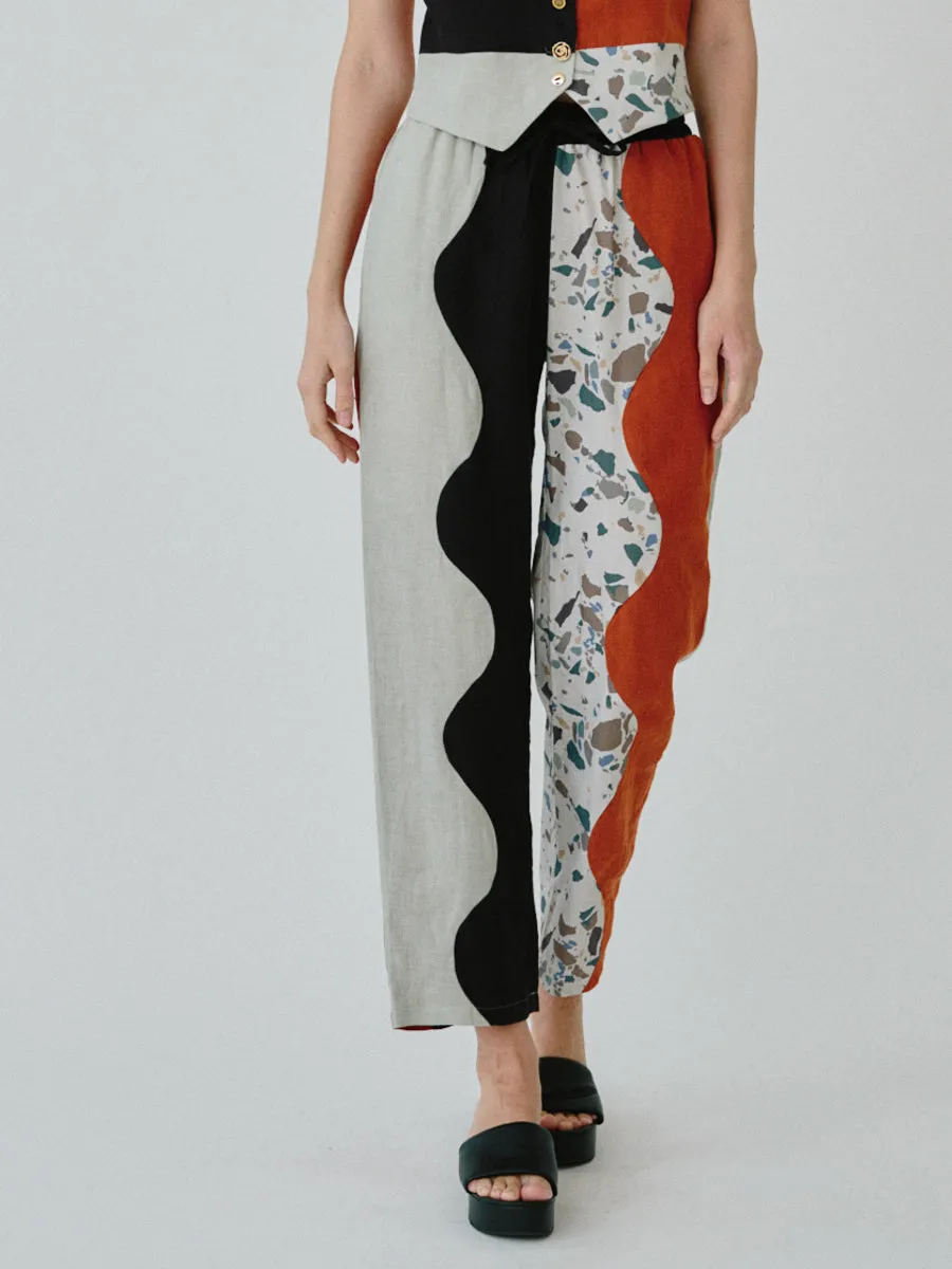 Swirl Colour Block Linen Trousers