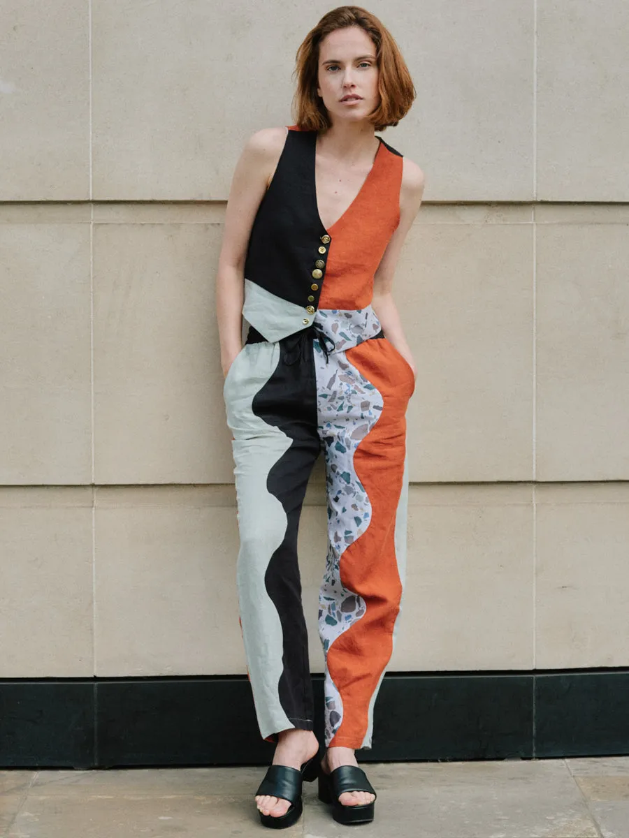 Swirl Colour Block Linen Trousers