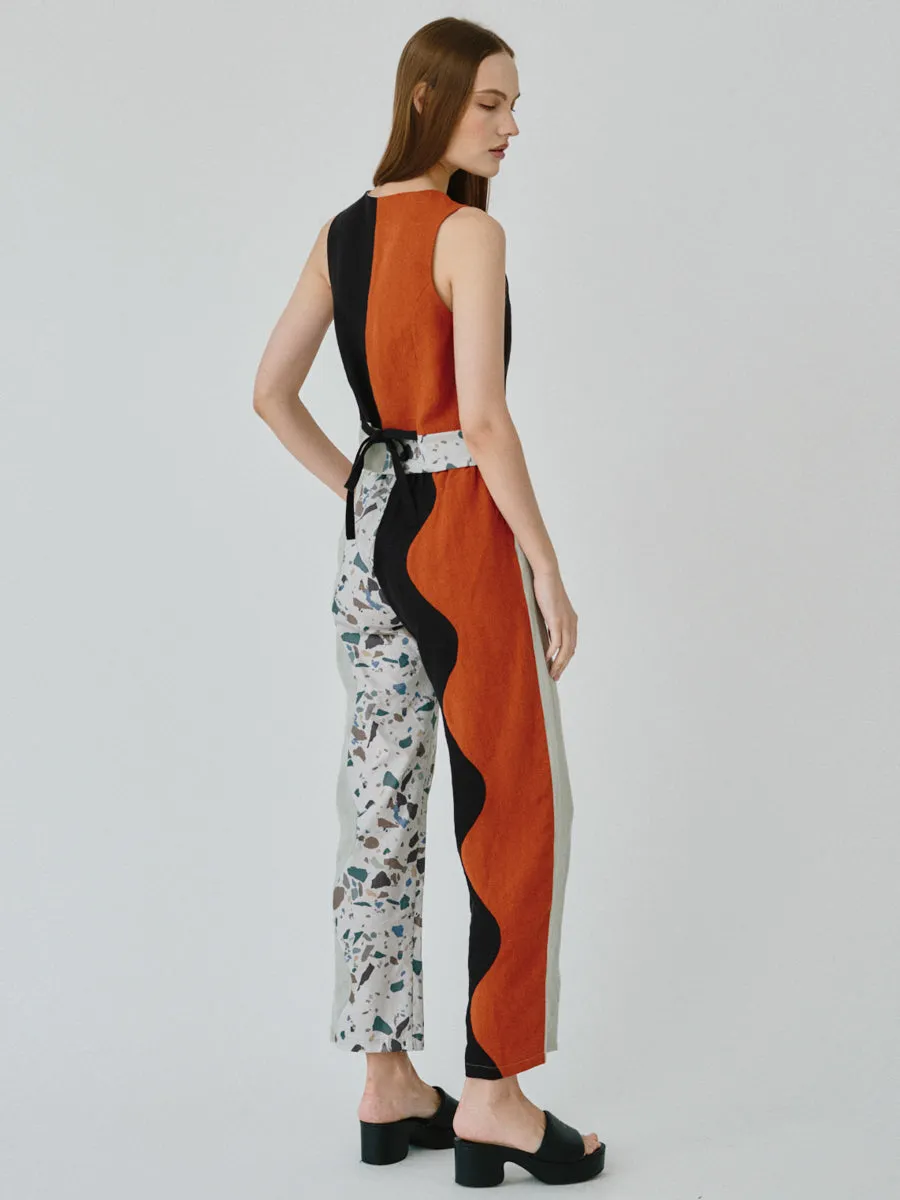 Swirl Colour Block Linen Trousers