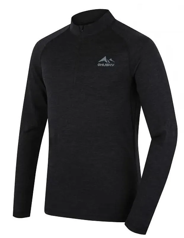 T-Shirt Husky Merino Merow Zip LS - Black - men´s