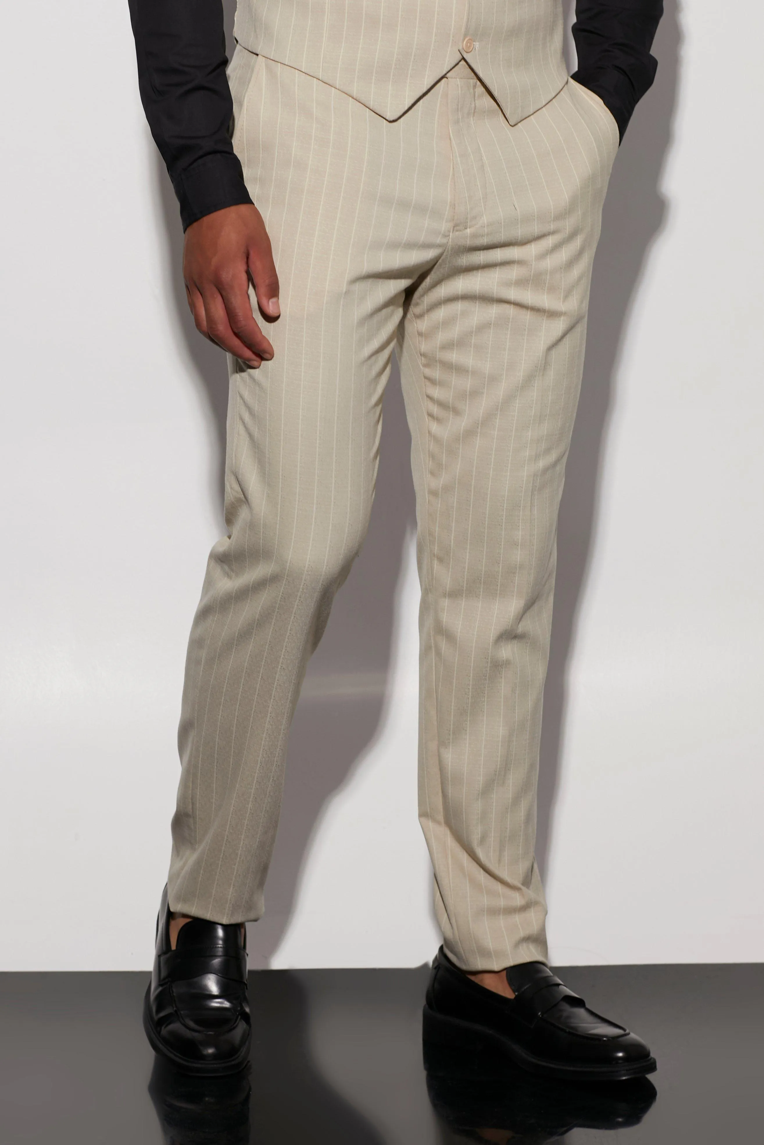 Tall Slim Stripe Textured Suit Trousers