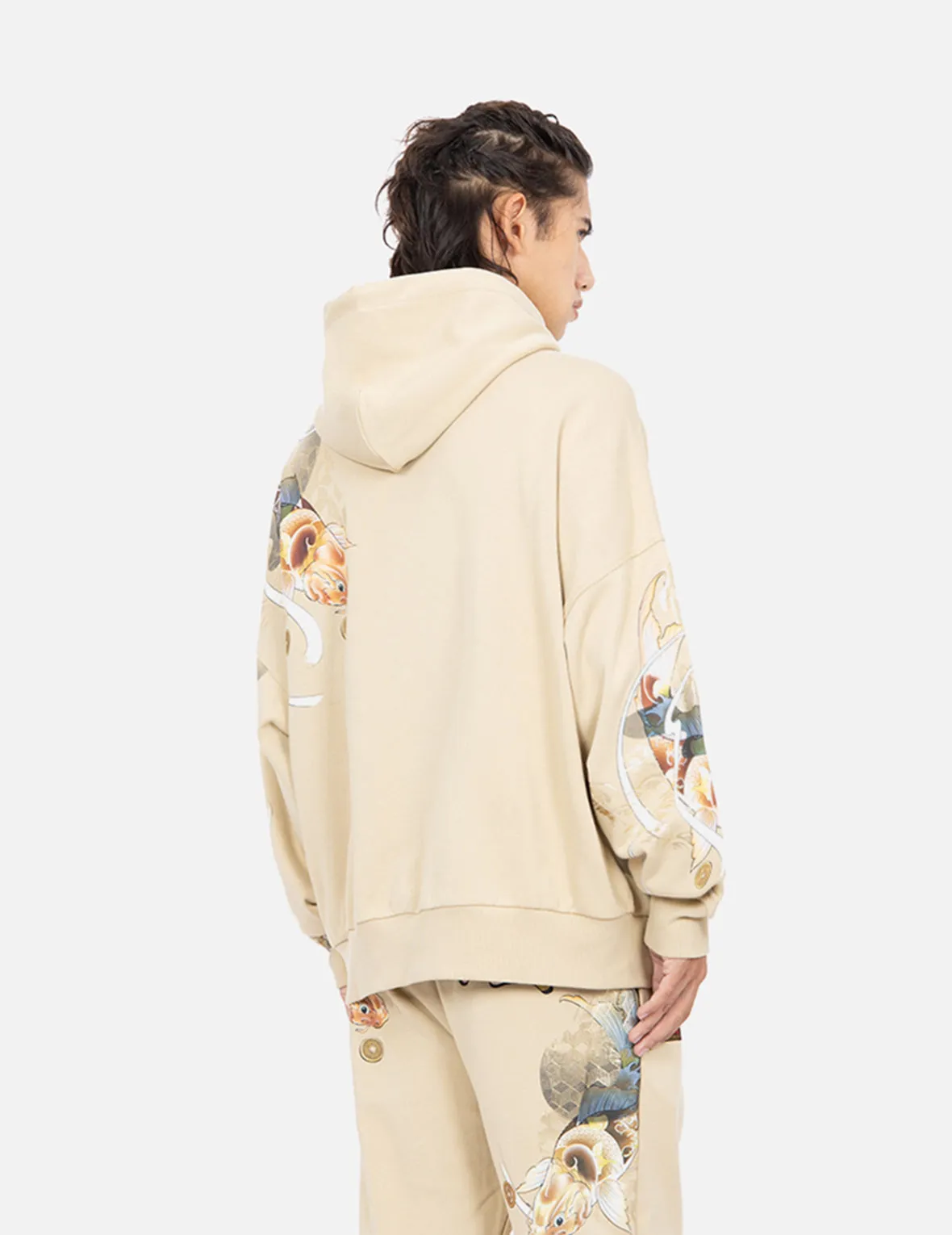 Tattoo Koi Print Hooded Sweatshirt