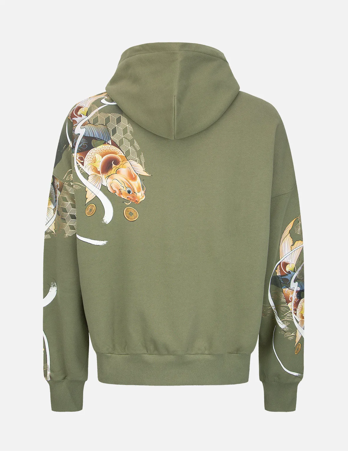 Tattoo Koi Print Hooded Sweatshirt