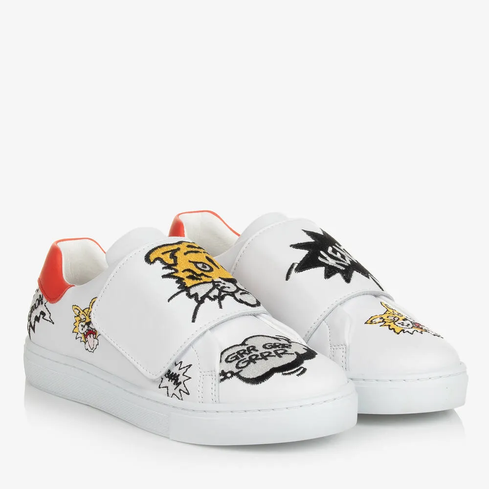 Teen White Leather Tiger Trainers